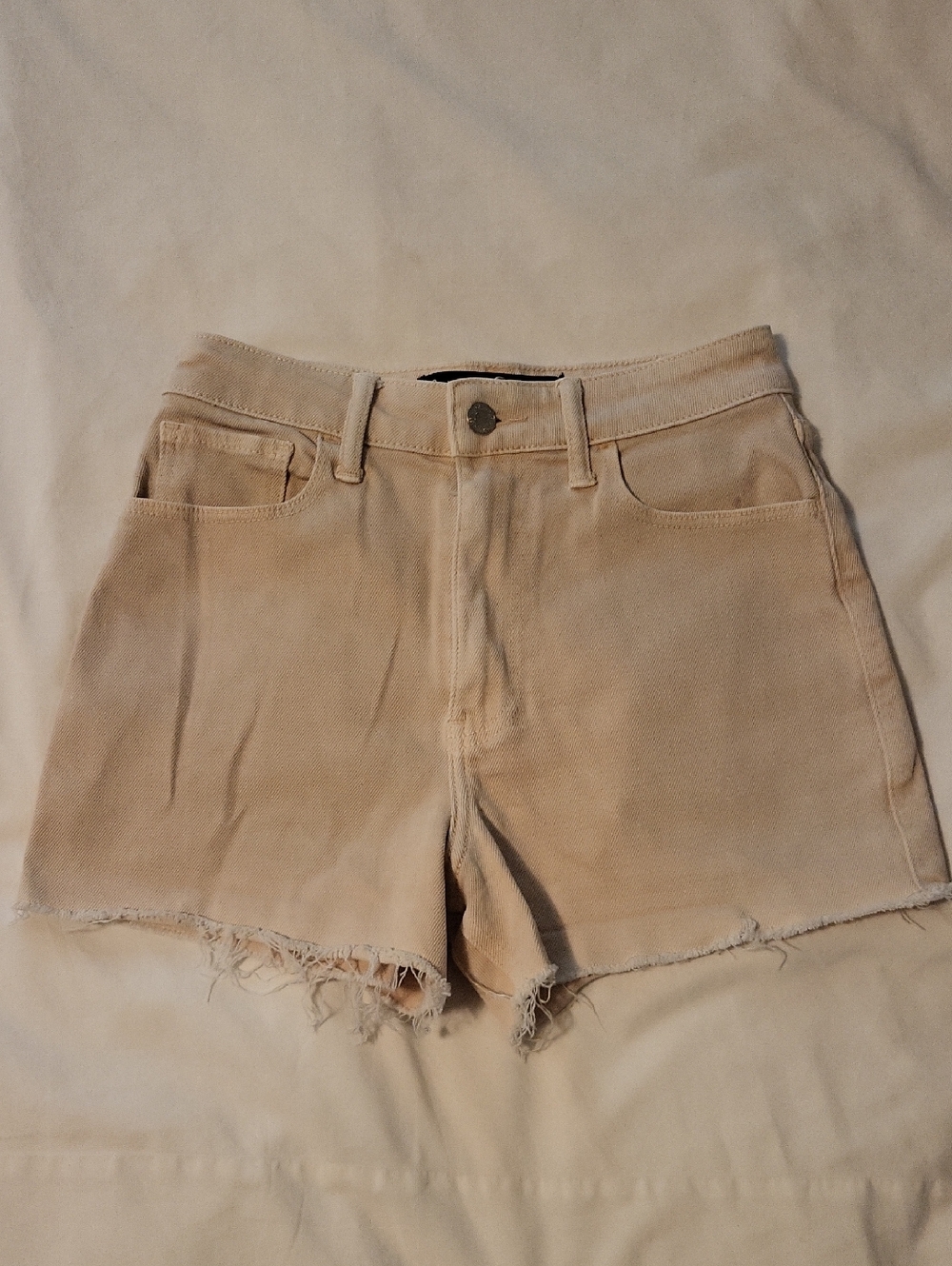 Hollister Light Beige High-Rise Frayed Hem Jean Shorts